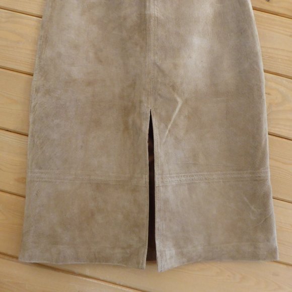 J. Marco Galleries Tan Pencil Straight Skirt Front Slit Suede Genuine Leather 6 - Picture 4 of 11